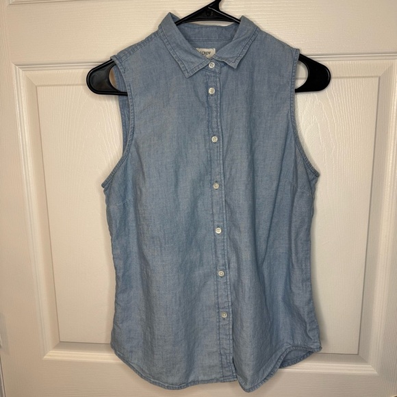 J. Crew Light Blue Sleeveless Button-Down Shirt 100% Cotton Size Small GUC - Picture 1 of 6